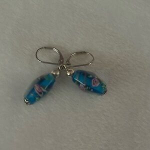 Gorgeous Glass Drop Earrings – Blue Pink Clear on Silver